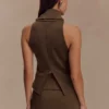 Hayes mini-rok met riem van imitatiesuède – Chocoladebruin