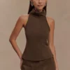 Hayes mini-rok met riem van imitatiesuède – Chocoladebruin