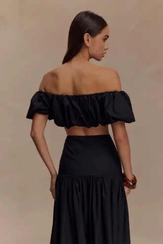 Herfst off-shoulder bubbeltop – Zwart