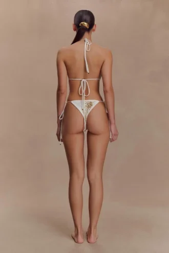 Huntleigh gehaakte bikinibroek – Witte & gouden zonnedruk