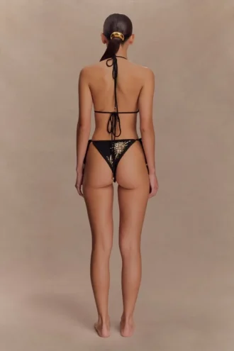Huntleigh gehaakte bikinibroek – Zwart & goud met zonneschijnprint