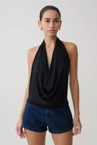 Huyen Modal Top met Cowl-hals – Zwart