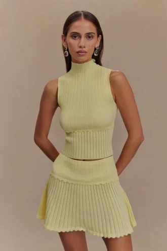 Indy Pointelle gebreide top – Lemon