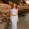 Irene gerimpelde gebreide maxi-rok – Blauw Irene gerimpelde gebreide maxi-rok – Blauw