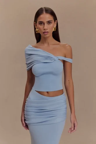 Irene gerimpelde gebreide top – Blauw
