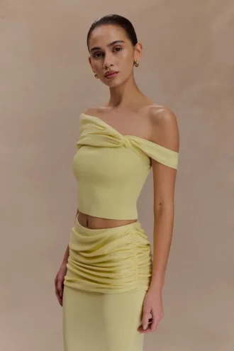 Irene gerimpelde gebreide top – Lemon