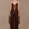Jackie lange top met strass – Chocoladebruin Jackie lange top met strass – Chocoladebruin