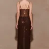 Jackie lange top met strass – Chocoladebruin Jackie lange top met strass – Chocoladebruin