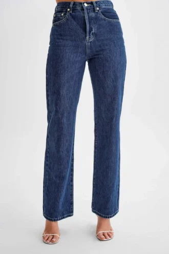 Janine jeans met hoge taille en rechte pijpen – donkerblauw
