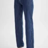 Janine jeans met hoge taille en rechte pijpen – donkerblauw Janine jeans met hoge taille en rechte pijpen – donkerblauw