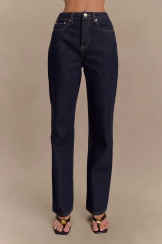 Janine jeans met hoge taille en rechte pijpen – gewassen indigoblauw