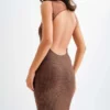 Jasmyn Hot Fix maxi-jurk met mesh-rug – Chocolade