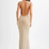 Jasmyn Hot Fix maxi-jurk met mesh-rug – Nude