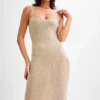 Jasmyn Hot Fix maxi-jurk met mesh-rug – Nude