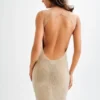 Jasmyn Hot Fix maxi-jurk met mesh-rug – Nude