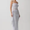 Jaytee gebreide maxi-rok met franjes en strik – hemelsblauw Jaytee gebreide maxi-rok met franjes en strik – hemelsblauw