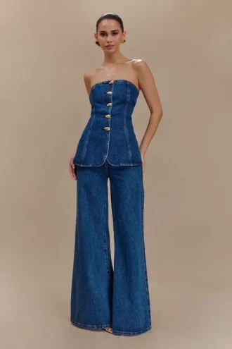 Jen wijde flare-Denim-jeans – donkerblauw