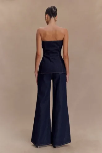 Jen wijde pijpen flare Denim jeans – Indigo Blue