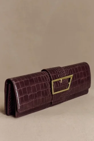 Jessica clutch van imitatieleer met krokodillenprint – Bordeauxrood