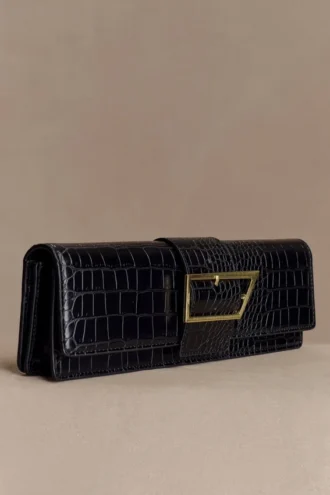 Jessica kunstleren krokodillenclutch – zwart