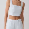 Josephine crop top met open rug – IJsblauw Josephine crop top met open rug – IJsblauw