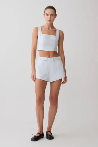 Josephine katoenen Shorts met tailleband – IJsblauw
