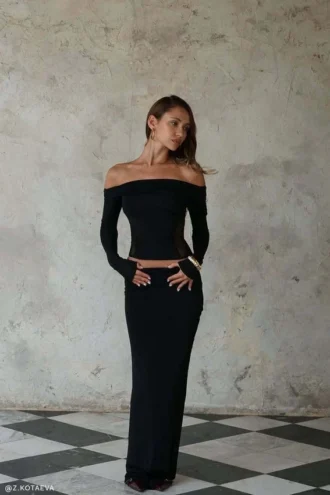 Judy slinky en mesh maxi-rok – zwart Judy slinky en mesh maxi-rok – zwart