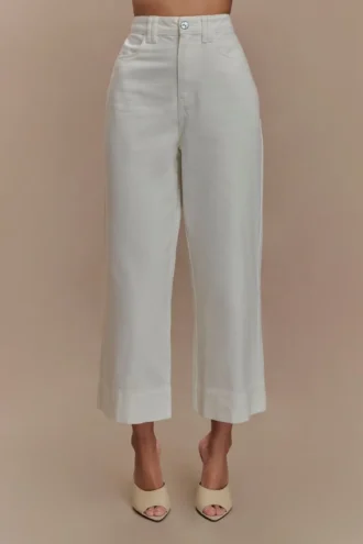 Kaitlyn cropped jeans met wijde pijpen – Wit