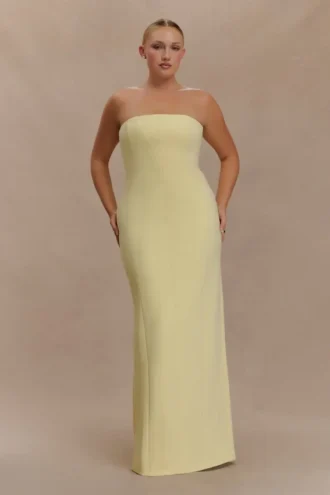 Kalila strapless crêpe maxi-jurk – Lemon