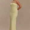 Kalila strapless crêpe maxi-jurk – Lemon Kalila strapless crêpe maxi-jurk – Lemon