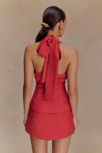 Kallie linnen peplum haltertop – Burnt Rose