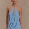 Katalina chiffon haltertop met cowl – Sky Blue Katalina chiffon haltertop met cowl – Sky Blue