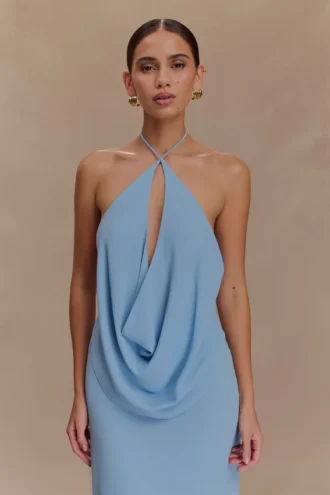 Katalina chiffon haltertop met cowl – Sky Blue Katalina chiffon haltertop met cowl – Sky Blue