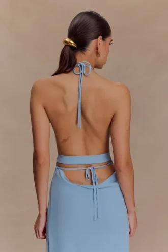 Katalina chiffon haltertop met cowl – Sky Blue Katalina chiffon haltertop met cowl – Sky Blue