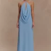 Katalina chiffon haltertop met cowl – Sky Blue Katalina chiffon haltertop met cowl – Sky Blue