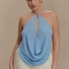Katalina chiffon haltertop met cowl – Sky Blue Katalina chiffon haltertop met cowl – Sky Blue