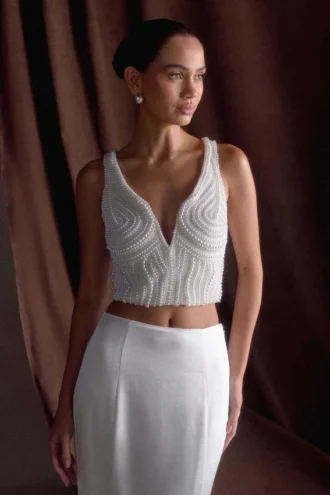 Kathia Pearl handgeborduurde top – Wit