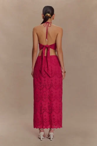 Kensley Broderie Midi-rok – Dragonfruit