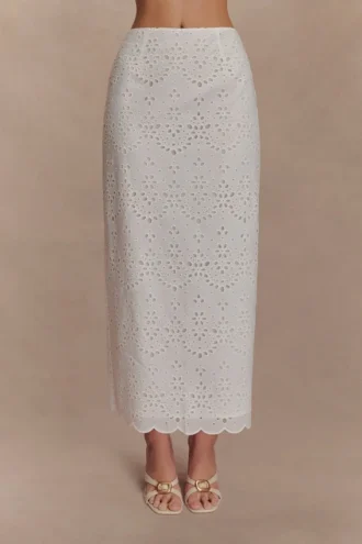 Kensley Broderie Midi-rok – Wit