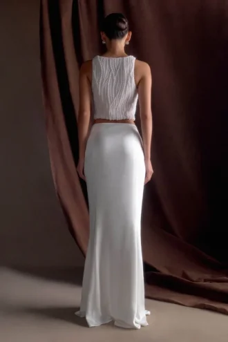 Khloe satijnen maxi-rok met vissenstaart – Wit
