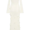 Kiki off-shoulder gebreide maxi-jurk met rozen – ivoor