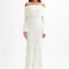 Kiki off-shoulder gebreide maxi-jurk met rozen – ivoor