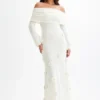 Kiki off-shoulder gebreide maxi-jurk met rozen – ivoor