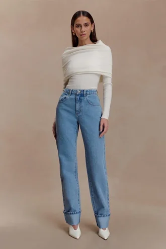 Kirralee jeans met rechte pijpen en omgeslagen boorden – Klassiek blauw