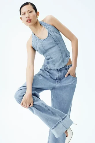 Kirralee jeans met rechte pijpen en omgeslagen boorden – Klassiek blauw