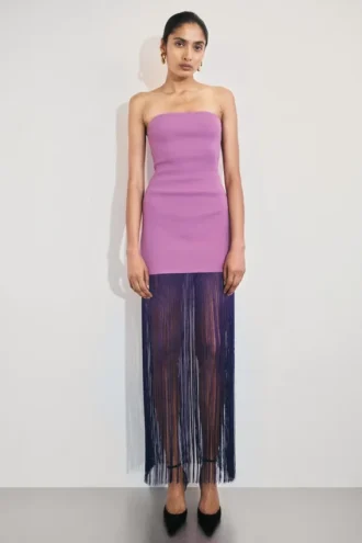Koah maxi-jurk van gebreid bandage met franjes – Paars Koah maxi-jurk van gebreid bandage met franjes – Paars