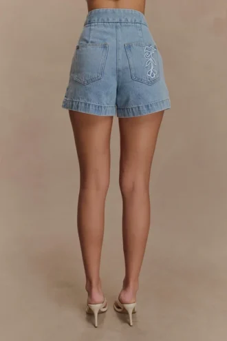 Kylee geborduurde Shorts – Middenblauw