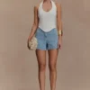 Kylee geborduurde Shorts – Middenblauw Kylee geborduurde Shorts – Middenblauw