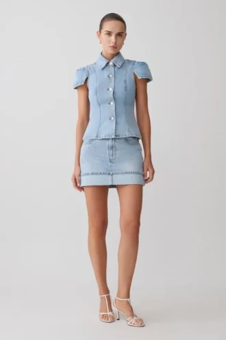 Bently Denim Top met korte mouwen – gewassen lichtblauw
