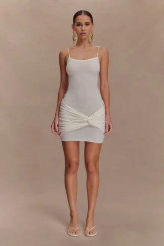 Laurie Twist gebreide mini-jurk – ivoor